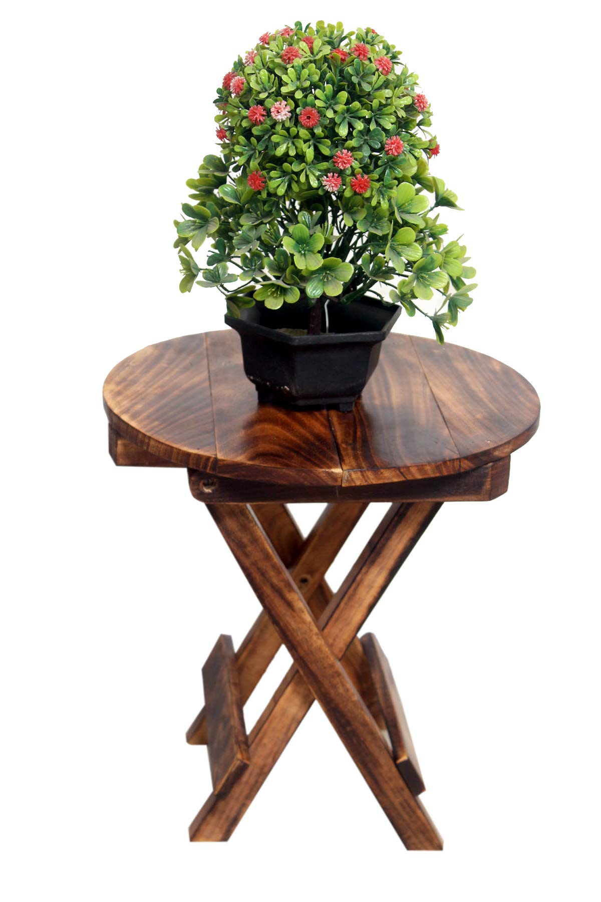 Rustic Wooden Folding Stool - Portable Accent Side Table