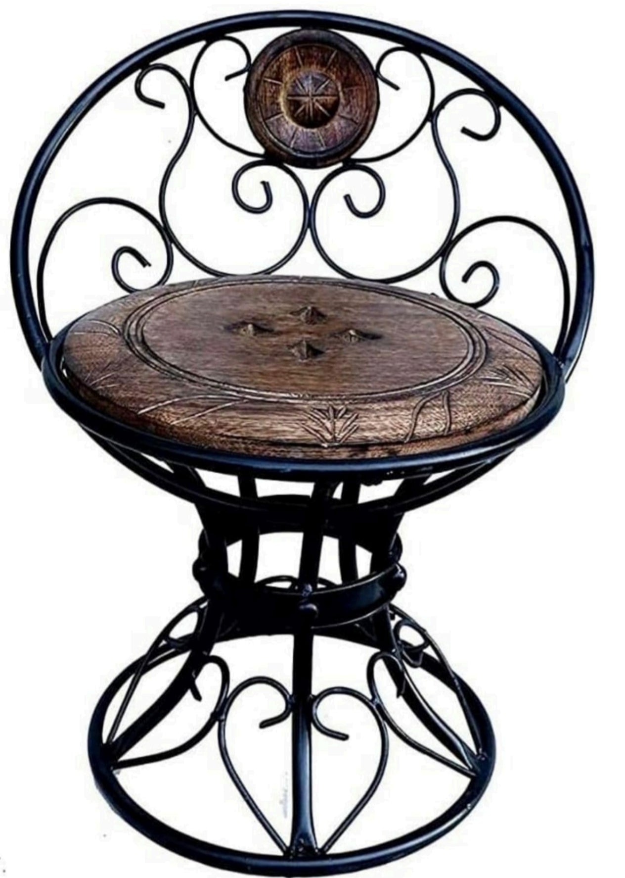 The "Mystic Bloom" Handcrafted Iron & Wood Swivel Chair