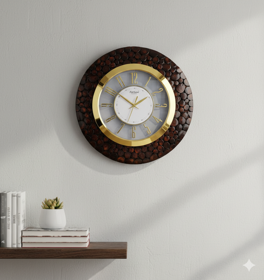 Elegant Wooden & Golden Wall Clock – Luxury Home Décor Piece