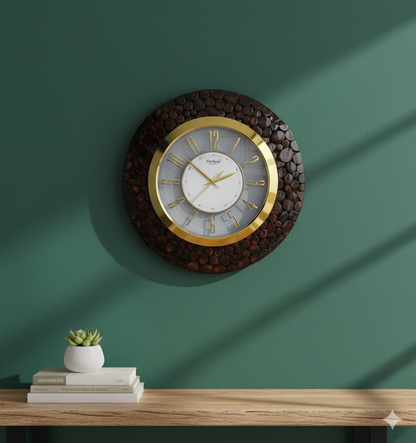 Elegant Wooden & Golden Wall Clock – Luxury Home Décor Piece