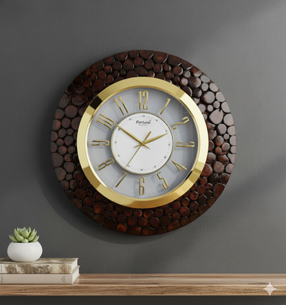 Elegant Wooden & Golden Wall Clock – Luxury Home Décor Piece