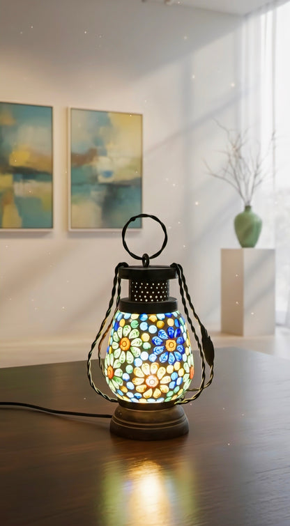 Emerald Mist Lantern – Handcrafted Glass & Iron Vintage Lamp