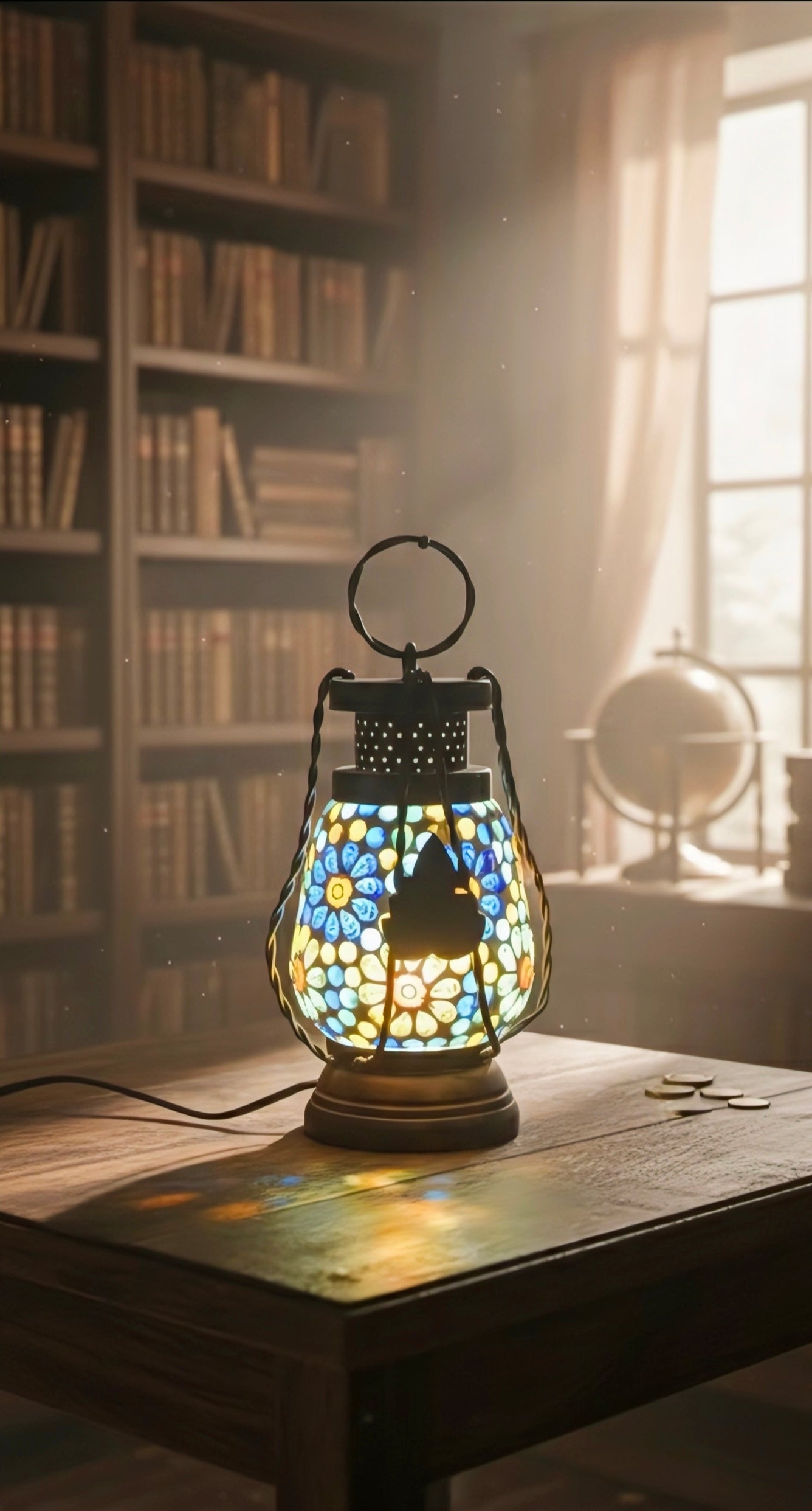 Emerald Mist Lantern – Handcrafted Glass & Iron Vintage Lamp