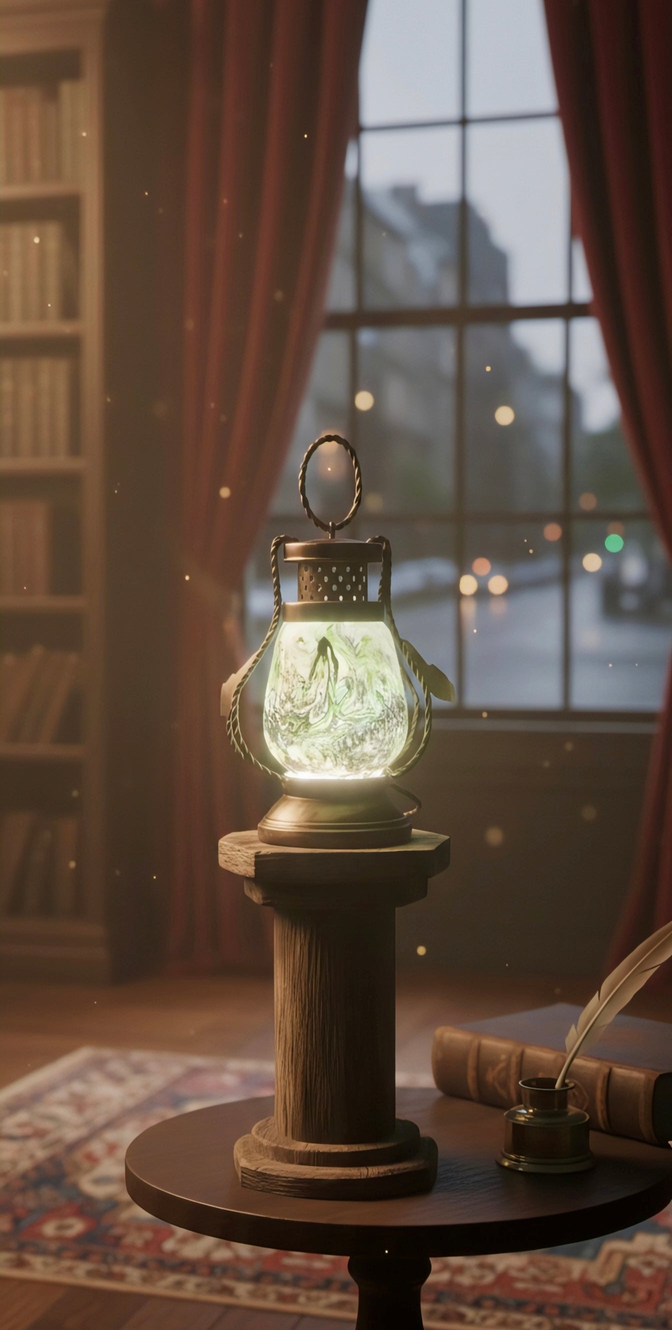 Emerald Mist Lantern – Handcrafted Glass & Iron Vintage Lamp