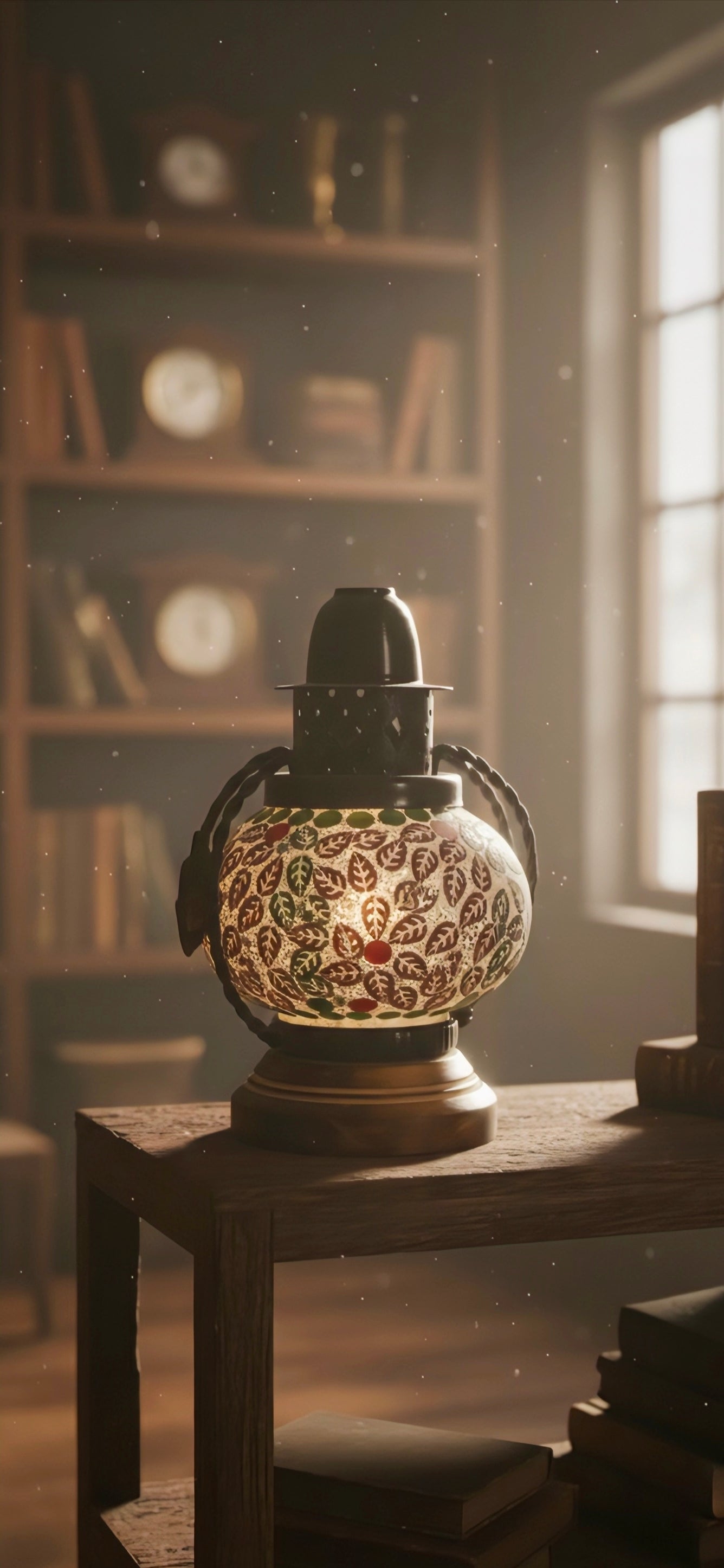 Vintage Leaf Glow Lantern – Handcrafted Glass & Iron Table Lamp