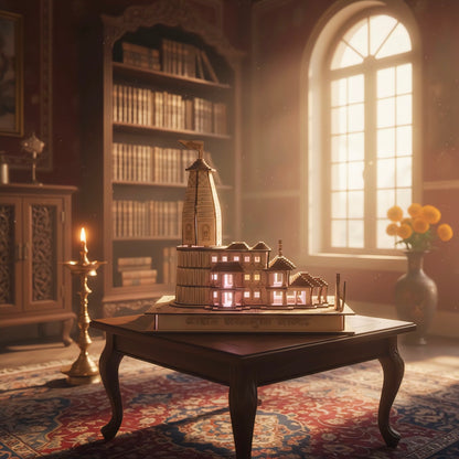 12-Inch Miniature Ram Mandir with LED Lights – Handcrafted Wooden Temple