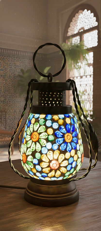 Emerald Mist Lantern – Handcrafted Glass & Iron Vintage Lamp