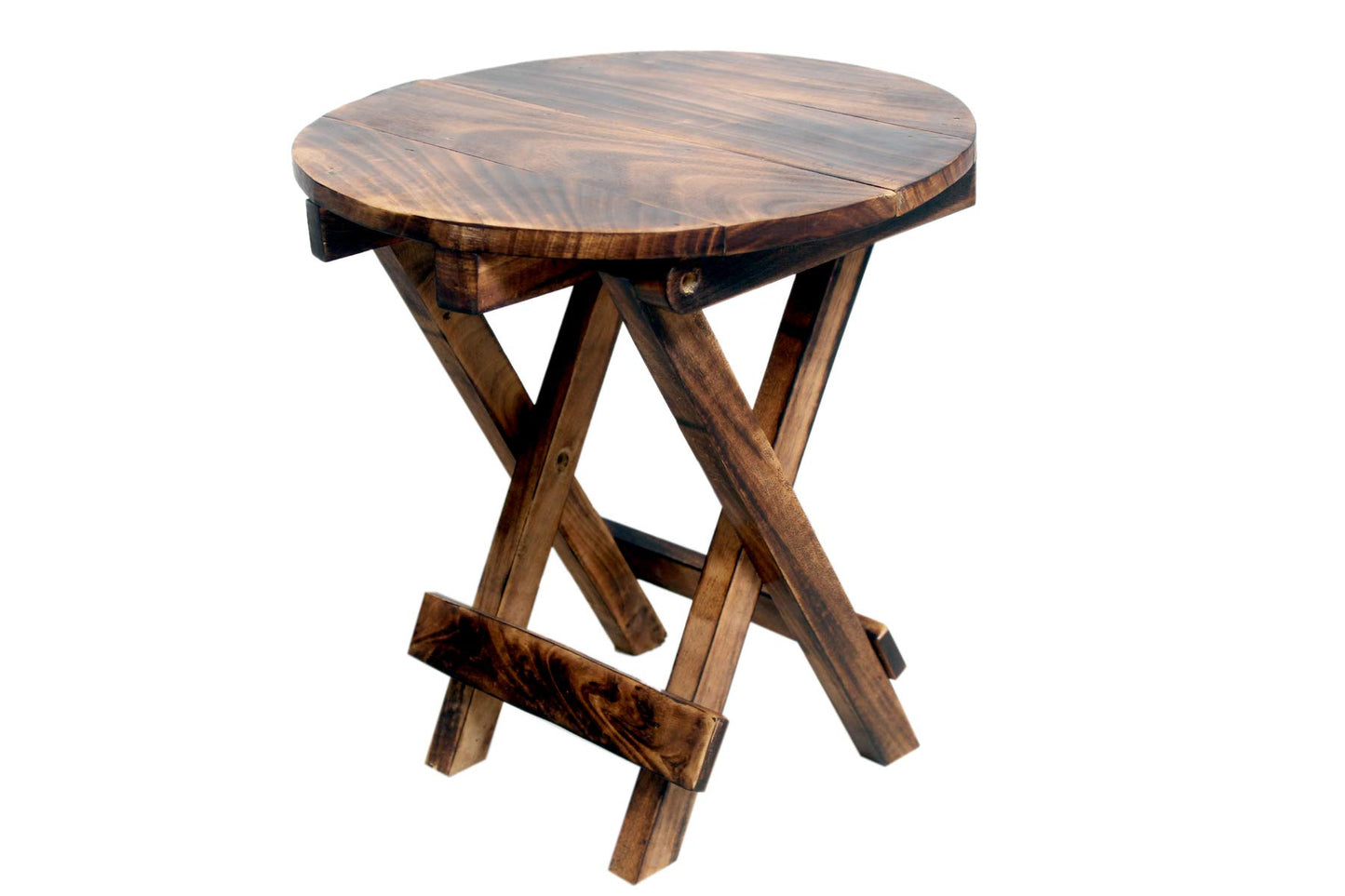 Rustic Wooden Folding Stool - Portable Accent Side Table