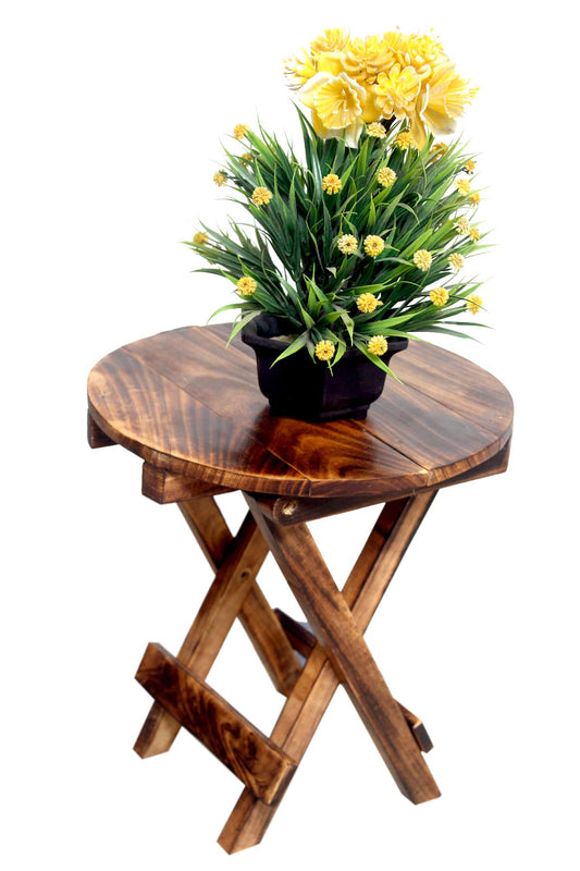 Rustic Wooden Folding Stool - Portable Accent Side Table