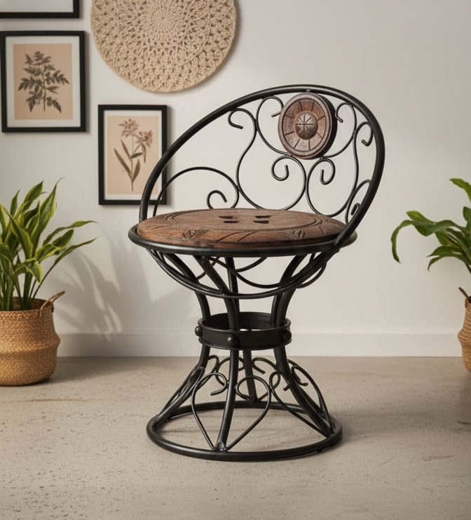 The "Mystic Bloom" Handcrafted Iron & Wood Swivel Chair