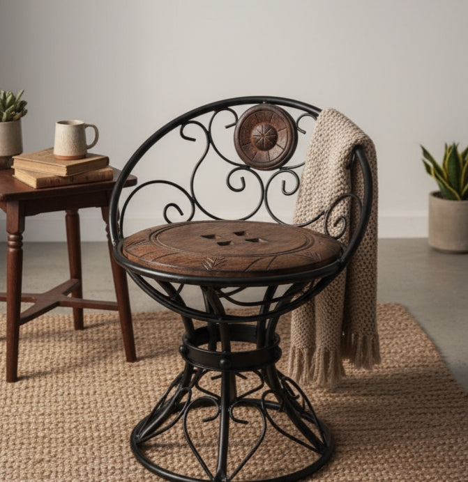The "Mystic Bloom" Handcrafted Iron & Wood Swivel Chair