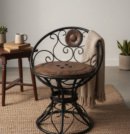 The "Mystic Bloom" Handcrafted Iron & Wood Swivel Chair