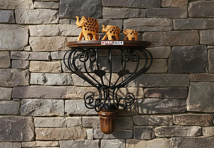 Regal Scroll" Wooden & Wrought Iron Wall Shelf