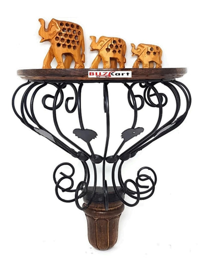 Regal Scroll" Wooden & Wrought Iron Wall Shelf