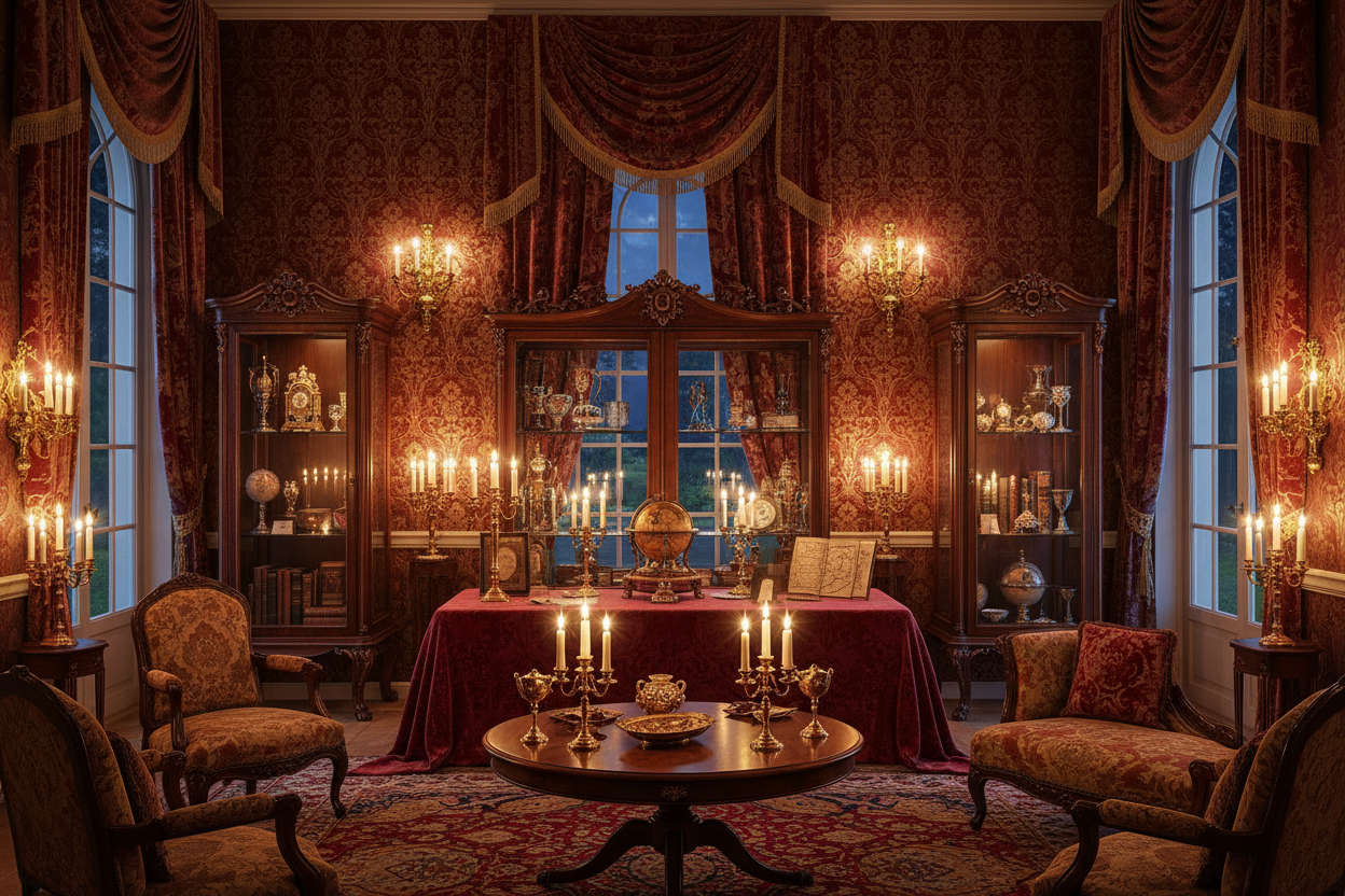 Royal, warm and inviting page for antiques section 